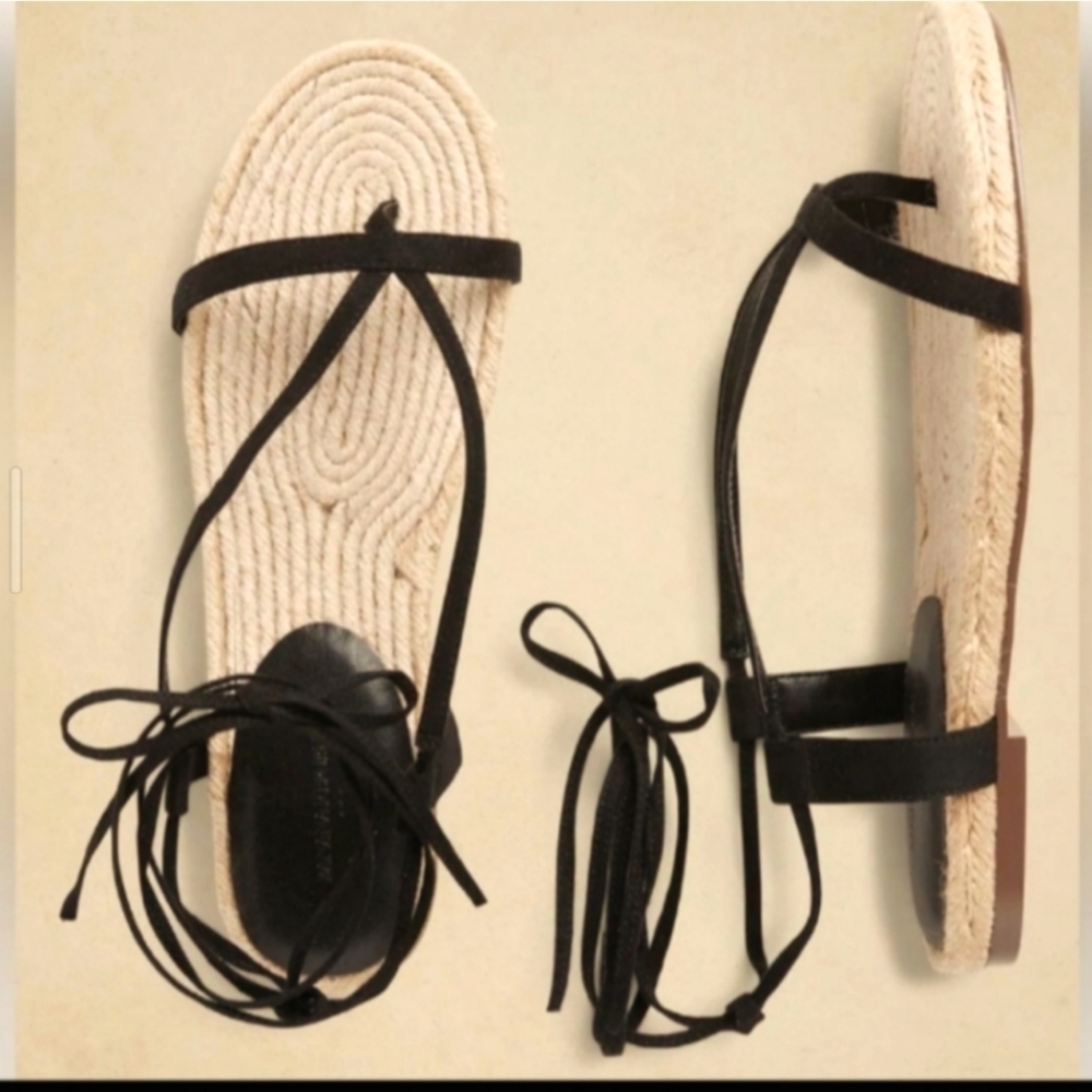 Black Espadrille LaceUp Sandals-Size 8
